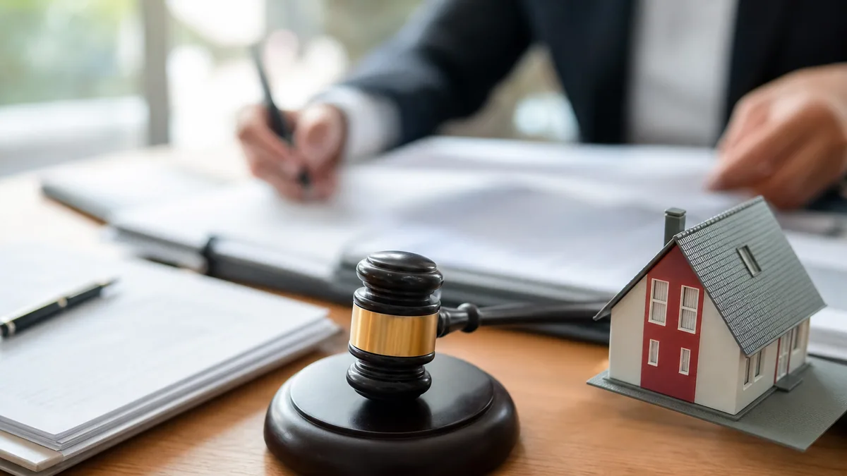 Signature d’un compromis de vente avec dossier immobilier et calculatrice sur une table