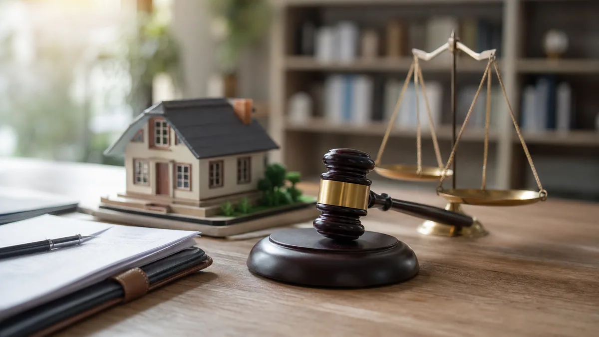 Signature d’un compromis de vente immobilier avec documents, clés et calculatrice sur un bureau