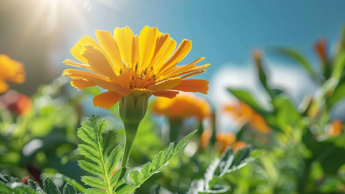 Fleurs de souci orange et jaune poussant densément dans un massif de jardin
