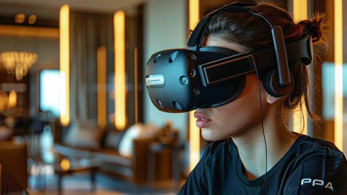 Participants réunis dans un espace virtuel 3D avec interfaces de connexion et de synchronisation