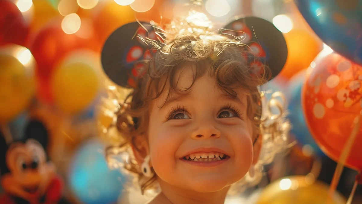 Enfant et ses parents devant le château de Disneyland Paris, prêts à commencer leur visite